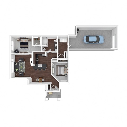 Floor plan for 2 beds, 1 bath, 990 sqft